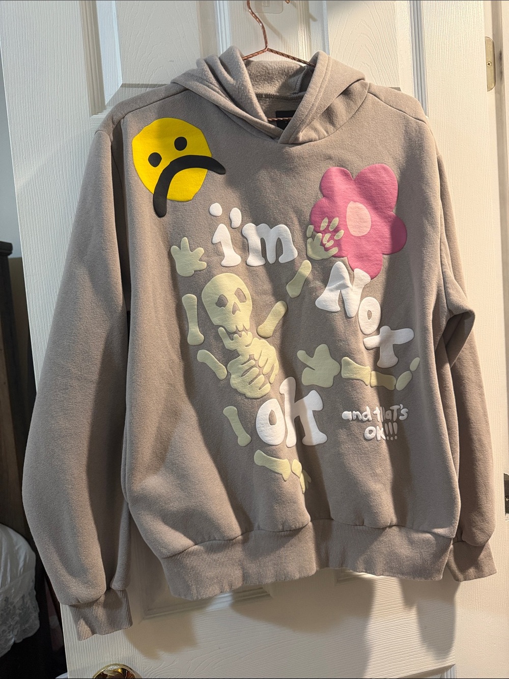 PacSun Gray Graphic Hoodie with Yellow Face and Pink Flower